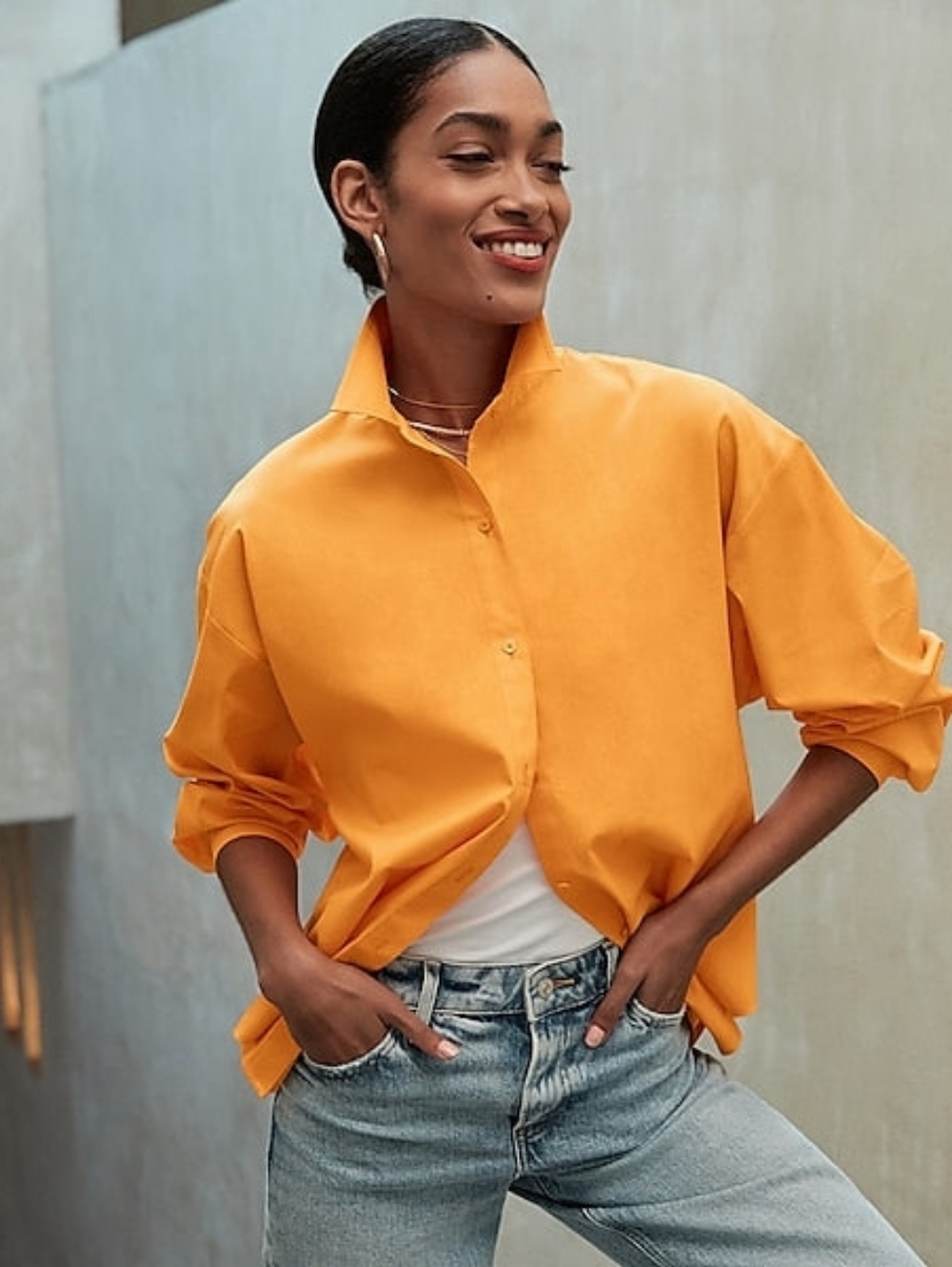 NEW Express Boyfriend Portofino Stretch Cotton Poplin Oversized Shirt Mango - S